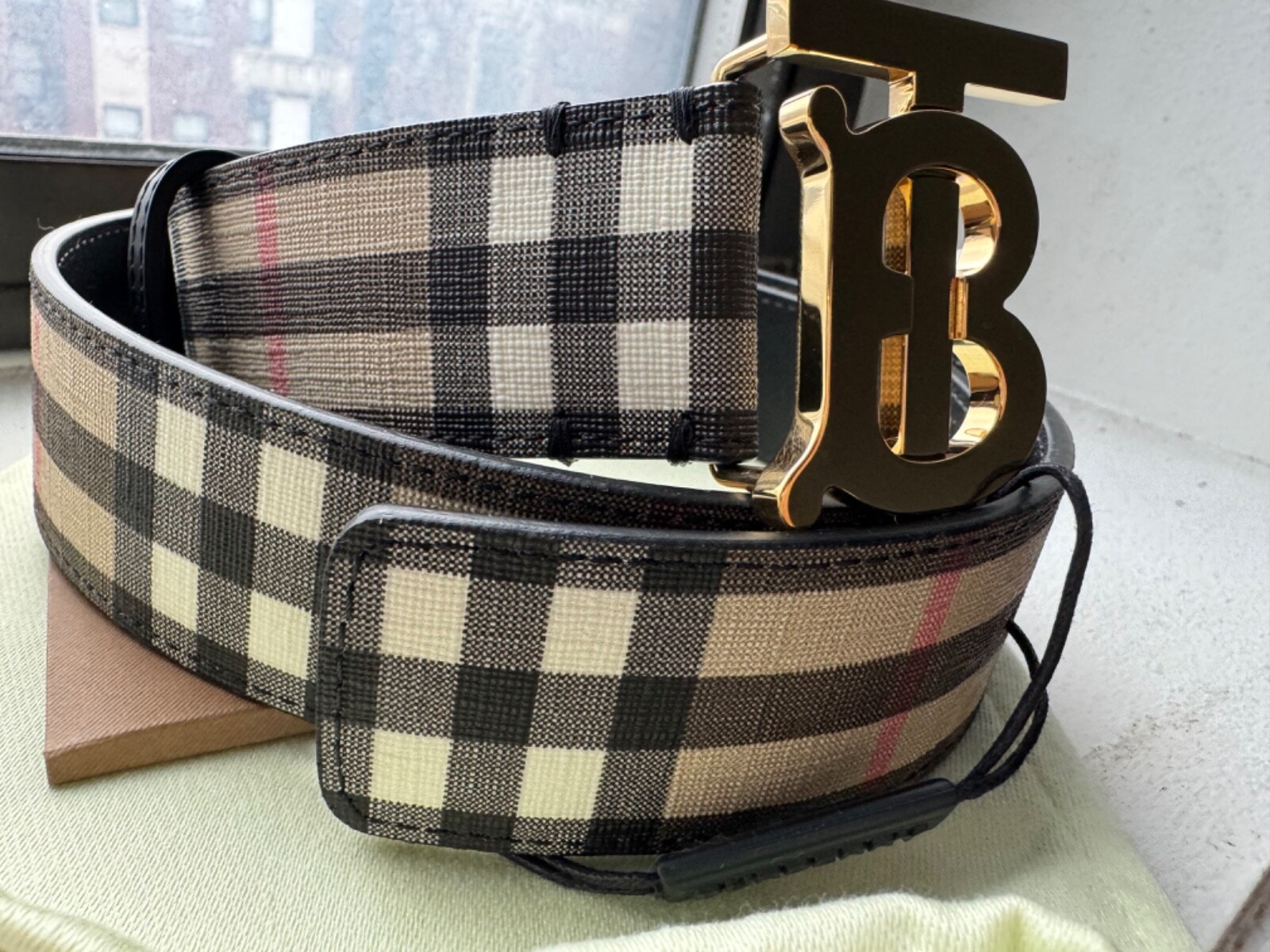 Pre-owned Burberry Vintage Check Tb Belt In Beige