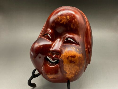 Japanese Vintage wooden OTAFUKU OKAME Mask / antique Happy Woman T22