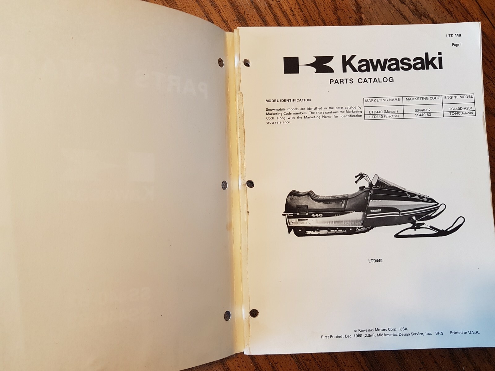 Vintage Original 1980 Kawasaki Snowmobile Parts Catalog LTD 440 French English
