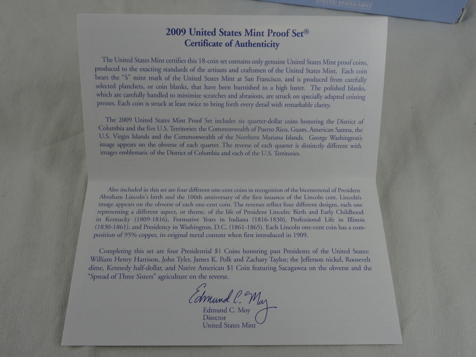 2009-S United States Mint Proof Set with COA & Box 18 Coins