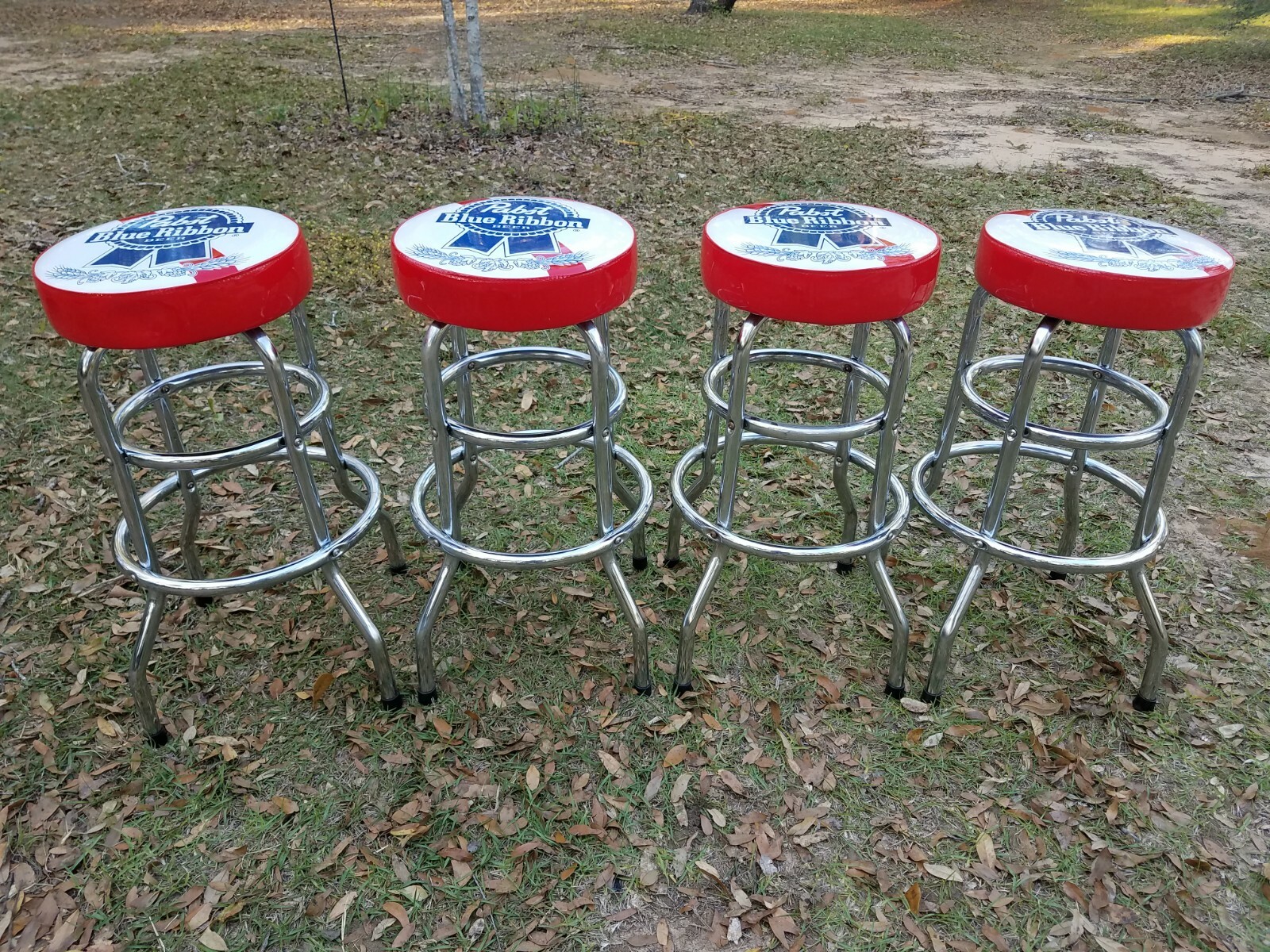 4 Vintage Pabst Blue Ribbon Beer Sign Bar Stools in Nice Shape. Greyhound Ship.