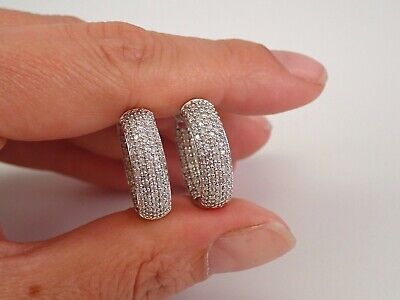 Pre-owned Nsg Men's Natural Diamond 2 Ct Hoop Huggies Earrings 14k White Gold Plated Silver