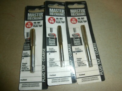 3 New Master Mechanic 5/16'' 18NC Plug Tap Titanium Coated 788867