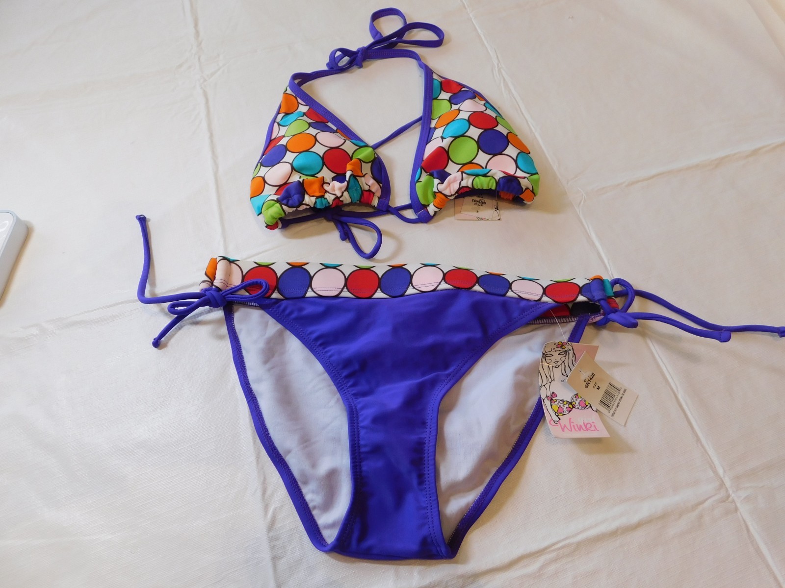 Winki Girl Womens 2 piece Bikini Purple with Polka Dots M
