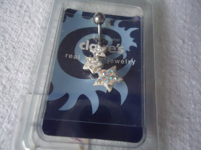REDUCED  CLAIRE'S Navel Belly Button (3) STARS  Body Jewelry Genuine Crystal 14G