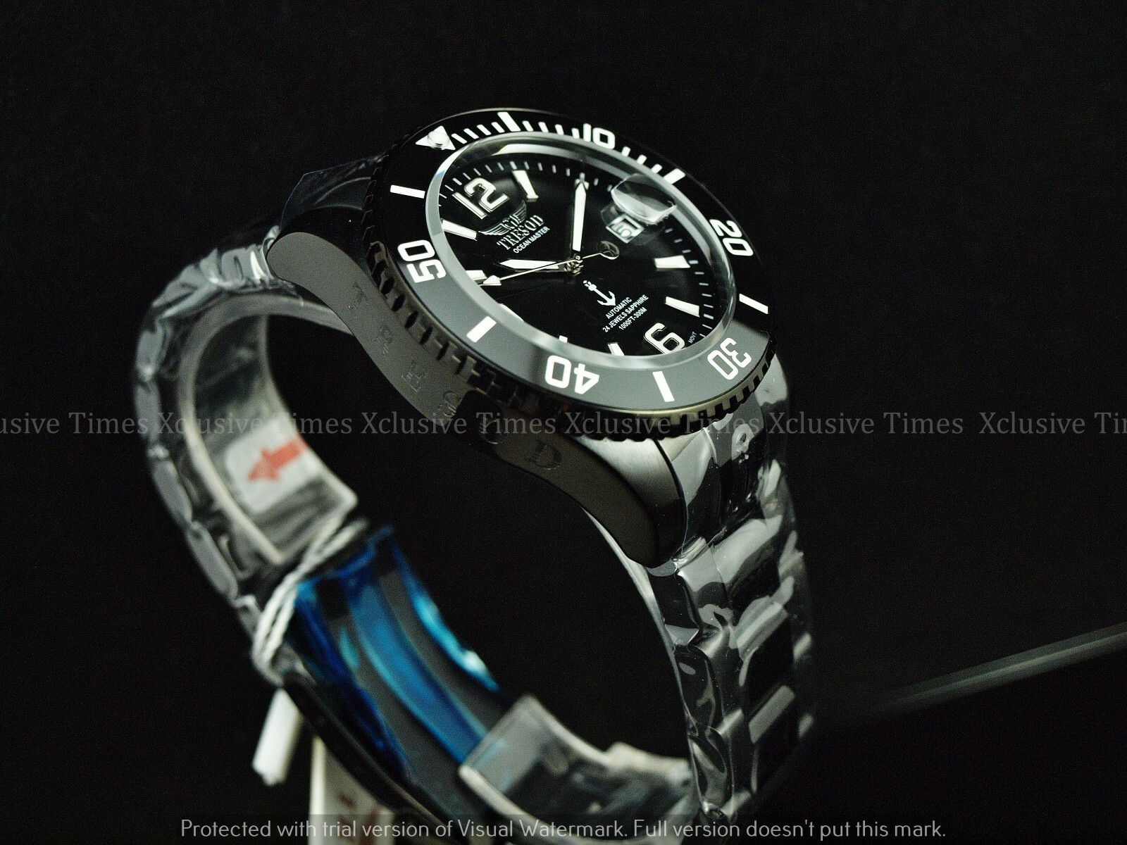Pre-owned Master Tresod Men Superluminous Combat Ocean  Auto Triple Black Sapphire Ss Watch