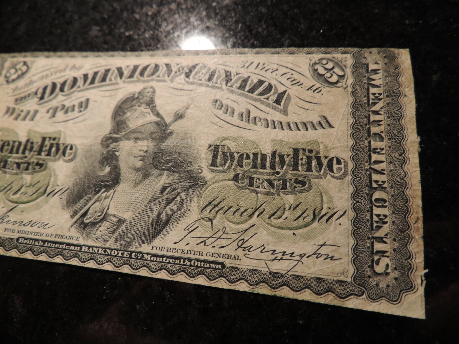 1870 DOMINION OF CANADA SHINPLASTER PAPER 0.25 TWENTY FIVE CENTS PLAIN