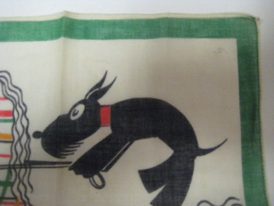 Vintage Children's Hankie DOG RIDING HORSE Signed Tom Lamb UNUSED NOS Turtle