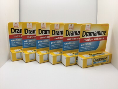 Dramamine Original, 50mg, Motion Sickness Travel Size Vial, Pack of 6, 04/2025