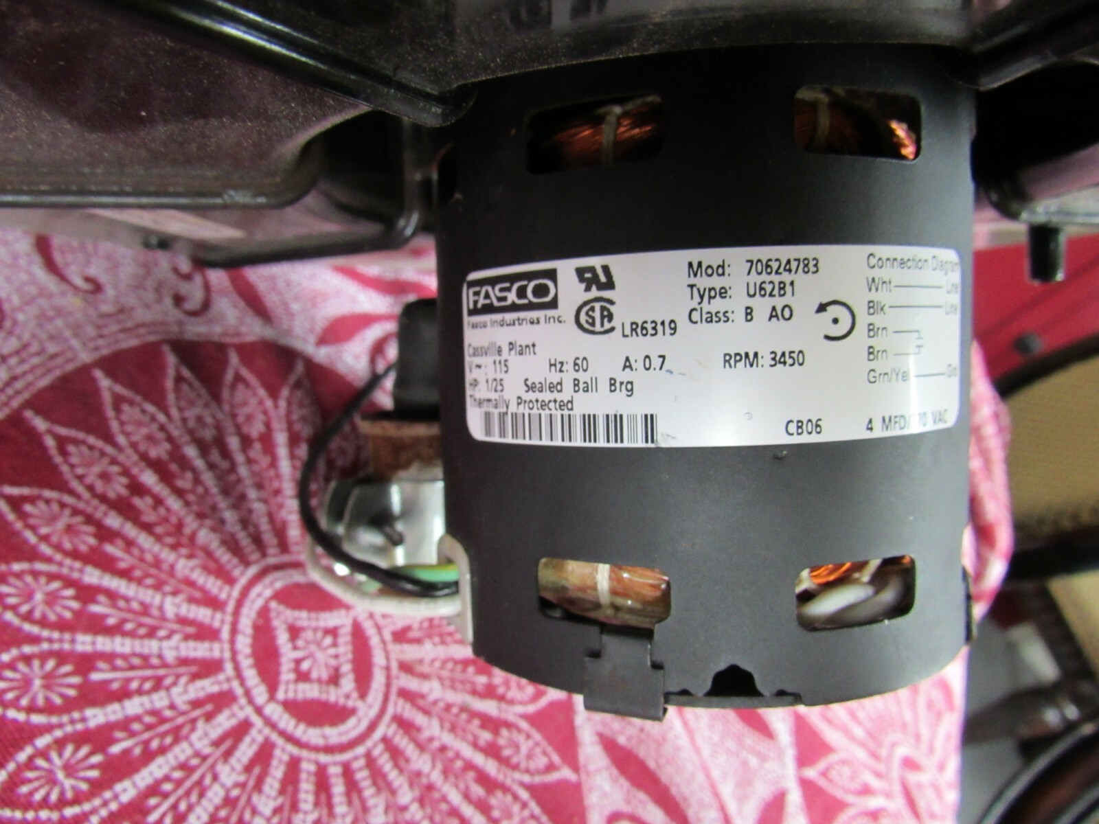 Fasco ICP Heil Tempstar Inducer Motor  70624783  Type U62B1  LR6319