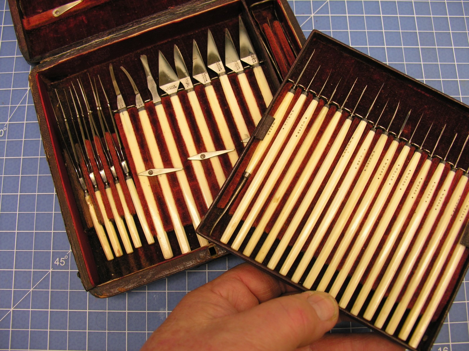 ~ A 19th c Cased 3-Tier Ophthalmic Surgical Set by Weiss, Larger than Typical ~