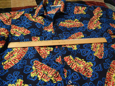 Hawaiian Tropic (Size: L) Blue/Red/Yellow_Button-Up SHIRT *LOUD_COLORFUL* Beach