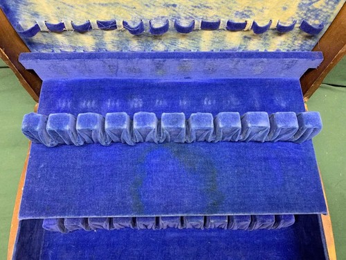 Large Wooden Silverware Chest Storage Box Blue Service For 12