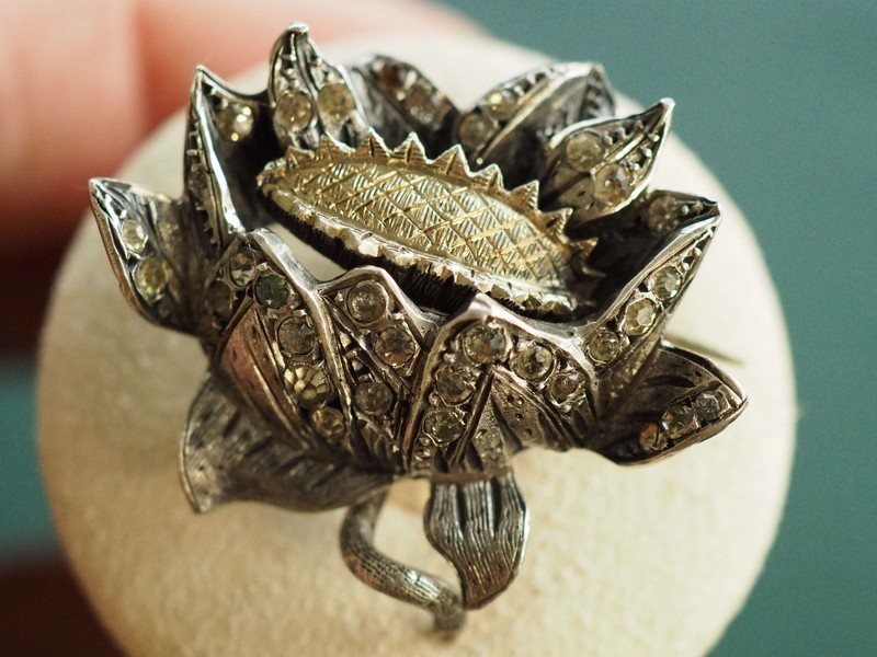 Broche Ancienne Argent Massif Tournesol Antique Silver Brooch