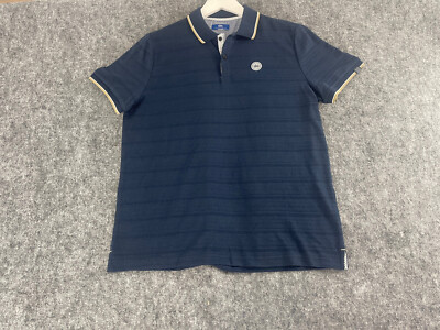 TBS France Polo Shirt Men s Small Striped Blue Cotton Short Sleeve Navy N67