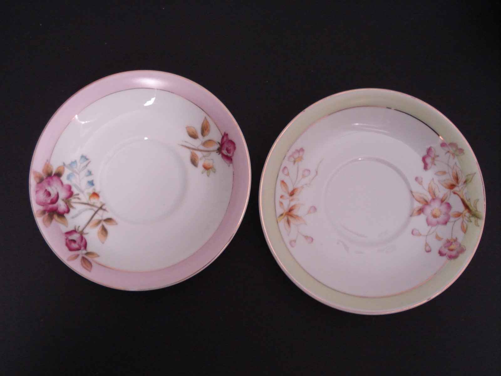 2 tea cups and saucers Merit made in occupied Japan pink green floral flowers