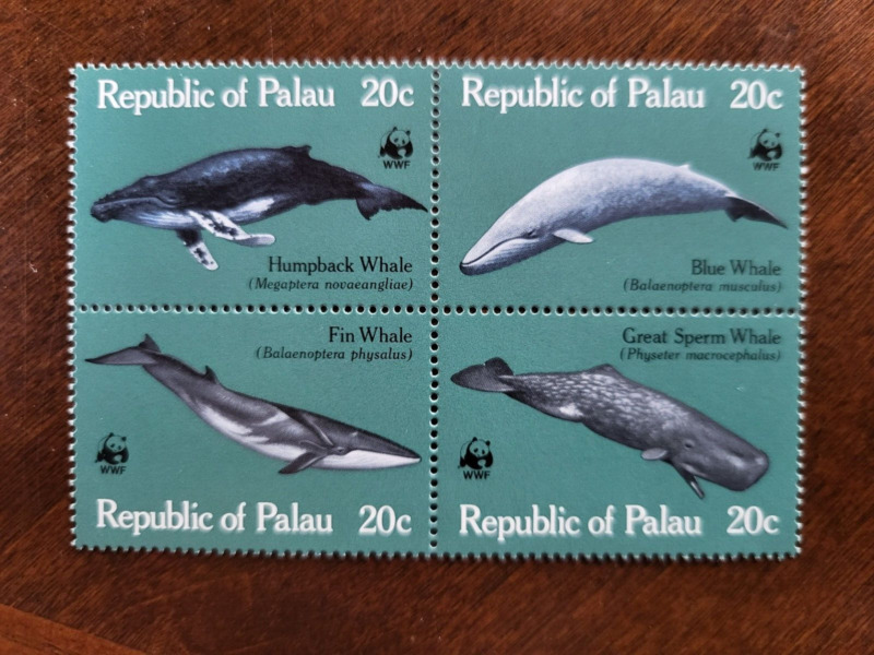 1983 Palau Sc# 24-27a: Whales - Block of four - MNH