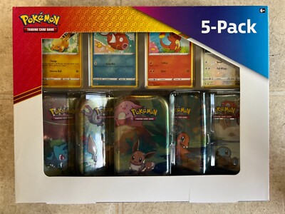 NEW Pokemon TCG 5-Pack Mini Tin Holo Promo Cards Kanto Friends Box Set COSTCO