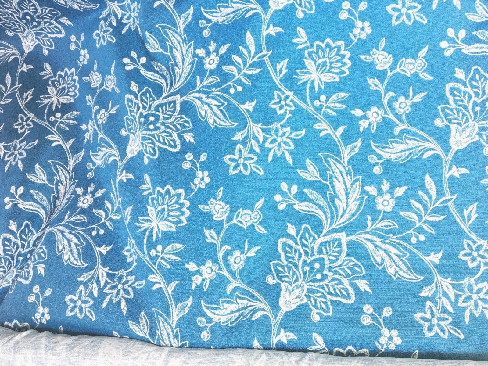 Drapery Upholstery Fabric Mill Creek Pacific Blue White 100% Cotton Floral Fabri