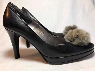 Carisma Brown Leather Pom Pom Women's Heels Size 6 Made in Italy