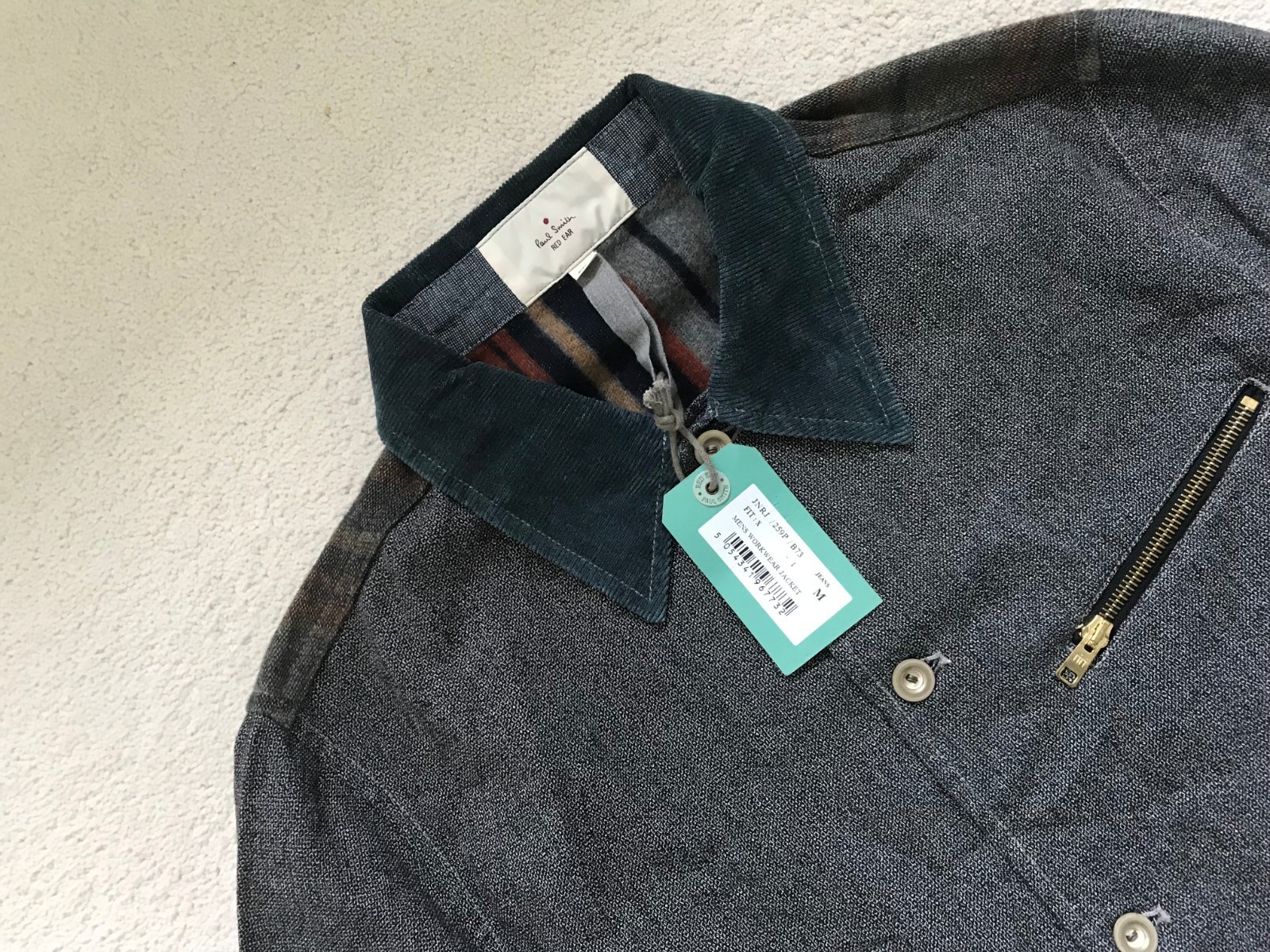 Pre-owned Paul Smith Grey Bomber Jacket Red Ear With Rivet Button Fasten Luxury Outerwear