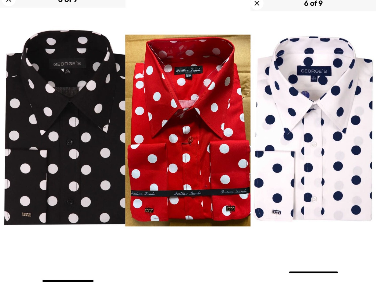 Men's 100% Cotton Big Polka Dot Design Spread Collar Dress