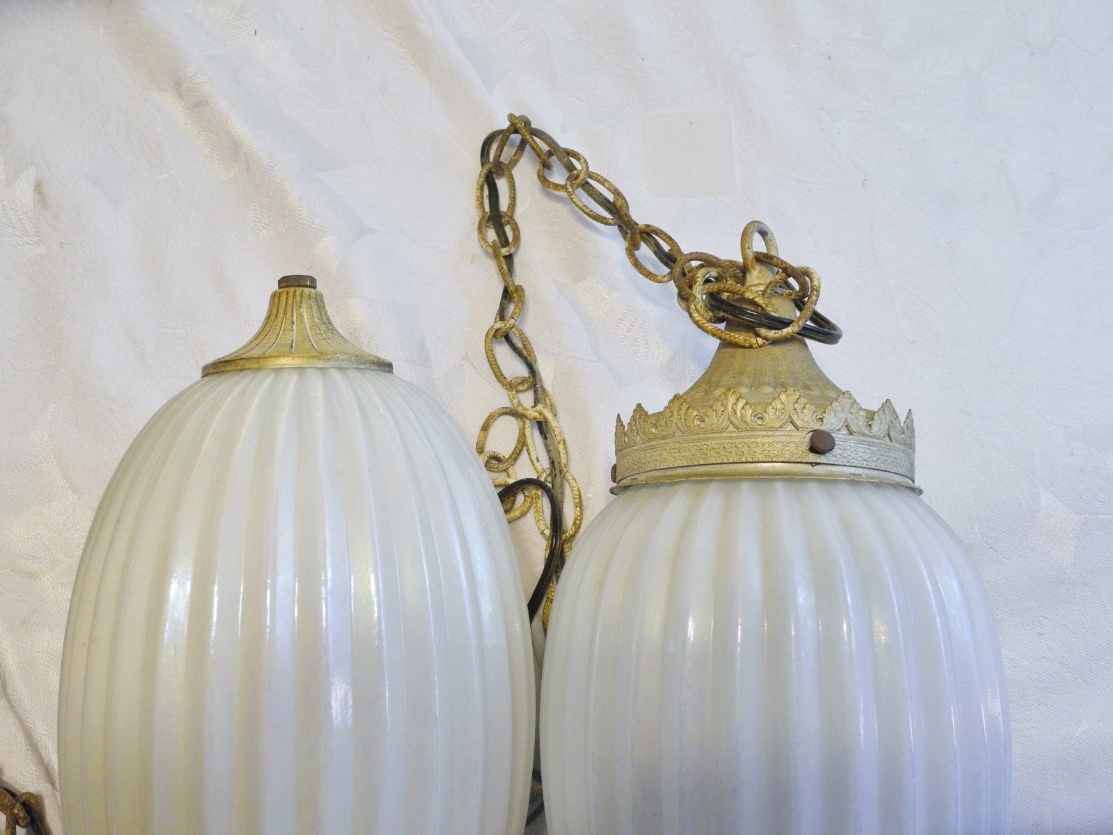 Mid Century Modern Pendant White Peal Opalesecent Hanging Swag Lamp/Lights