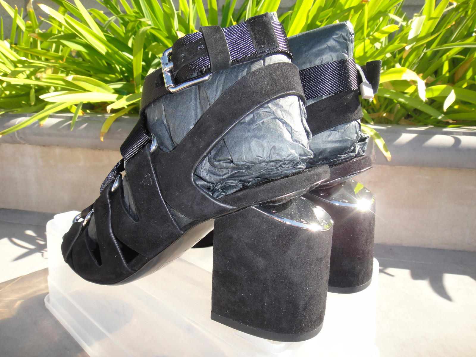 Pre-owned Alexander Wang Rachel Suede Lace Up Iconic Heel Sandal Msrp$495 Eu37.5 Or 38.5 In Black