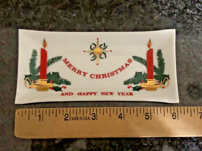 Vintage MCM Mid Century Milk Glass Small Christmas Trinket Dish Tray Houze