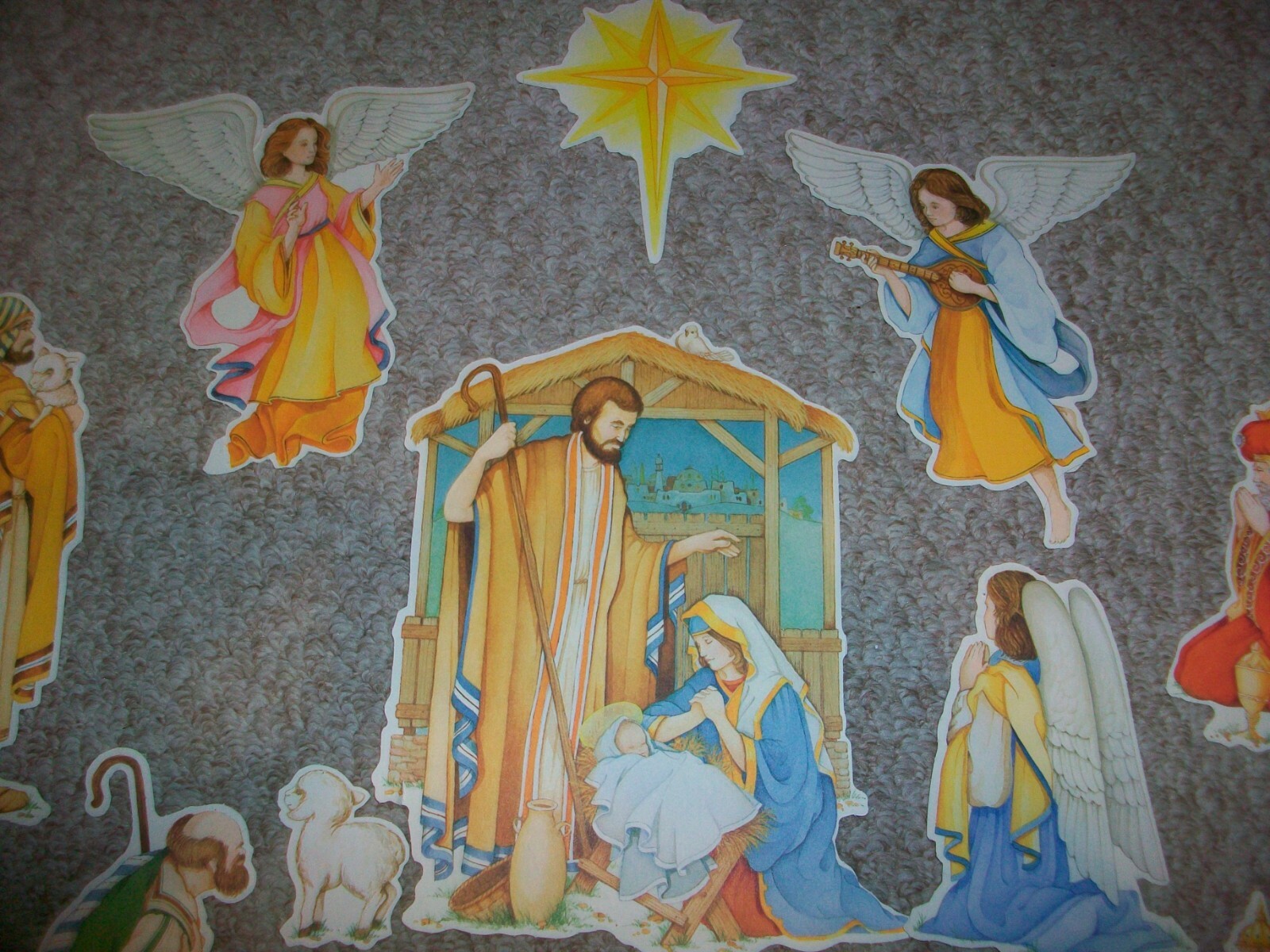 Paper Cut Punch Out Nativity Scene Die Cut Christmas Decoration 17 Piece