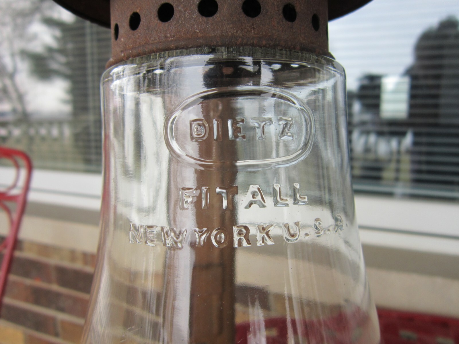 Rare Antique DIETZ 15 NEW YORK Side Lamp Wall Lantern & FITALL Glass Globe Vtg