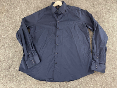 7 Camicie Dress Shirt Mens 2XL Blue Button Up Long Sleeve Cafe NEW n41