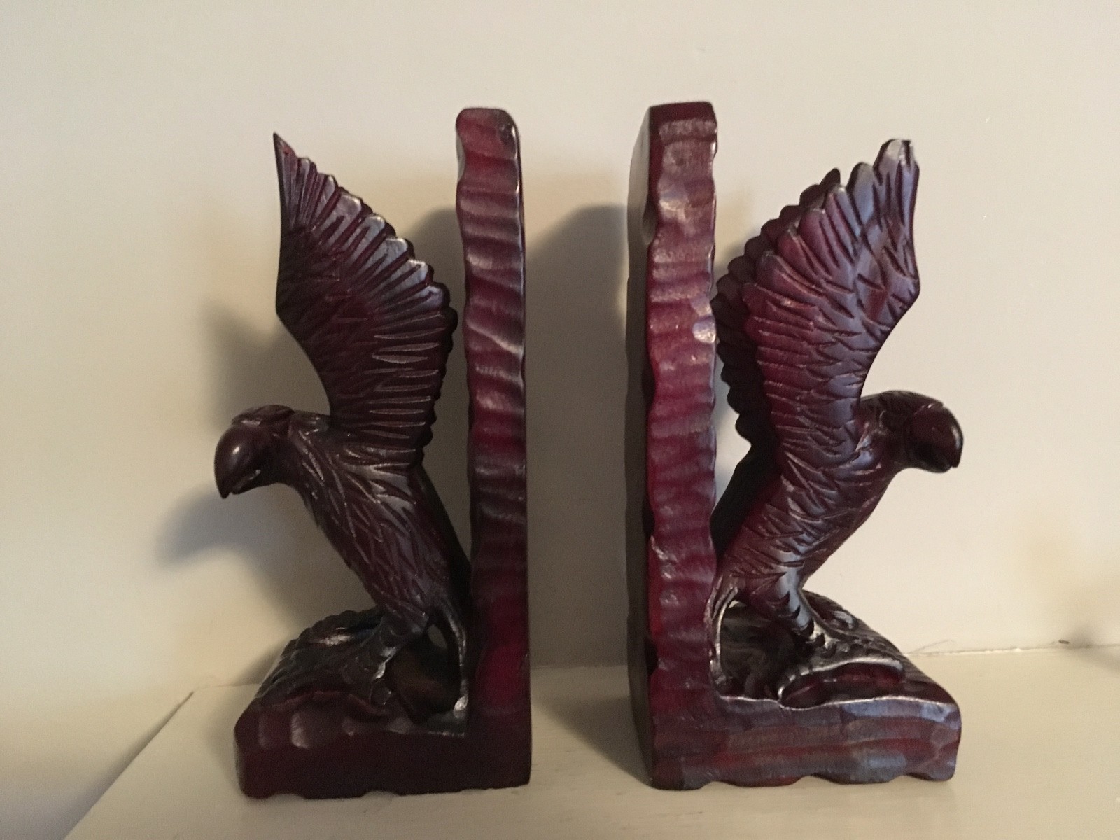 Hand Carved Wooden Eagle Bookends