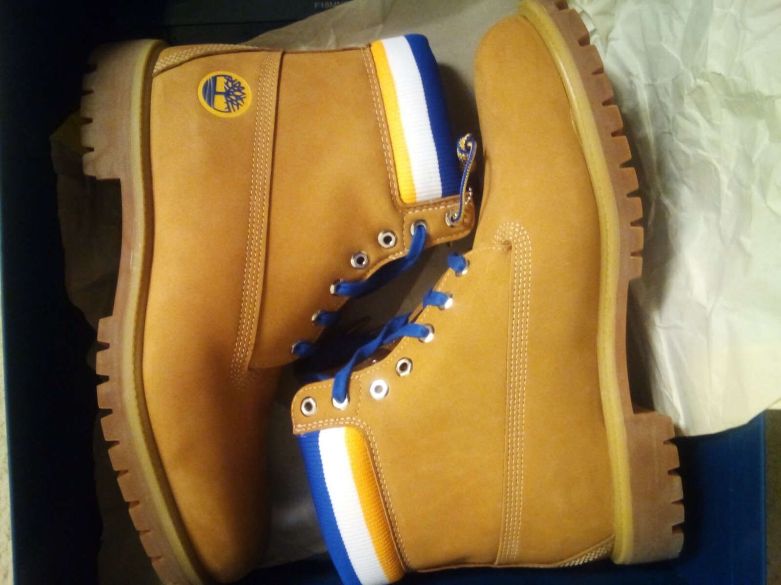 Pre-owned Timberland Golden State Warriors  Men Size 14 Us Brand Gsw Mitchell And Ness In Yellow, Blue, And White