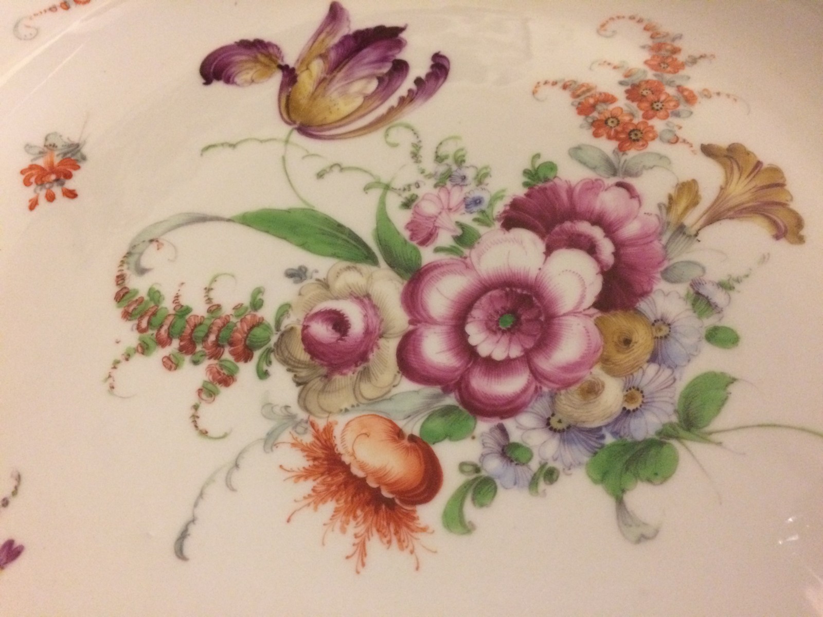 Antique P Donath Germany Large Hand Painted Porcelain Bowl Dresden Flowers Gold