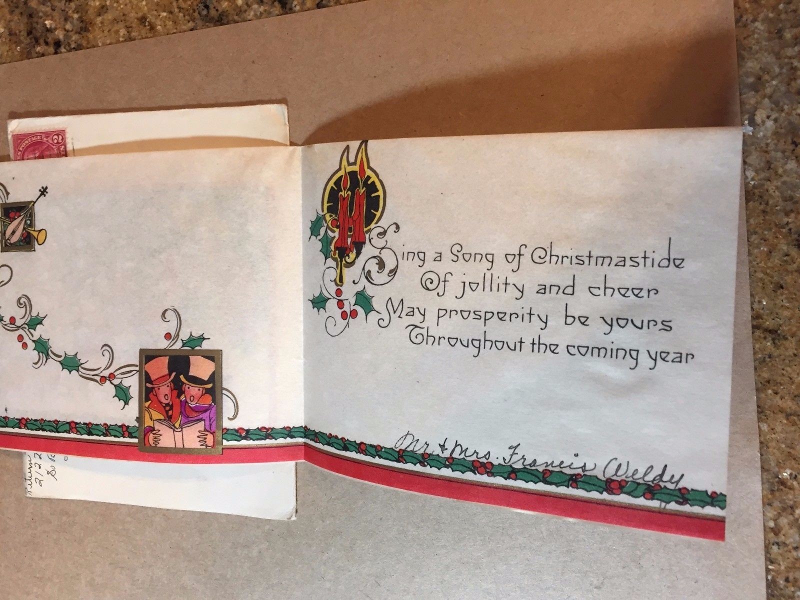 Vintage Christmas Card  1930 Unique Printing