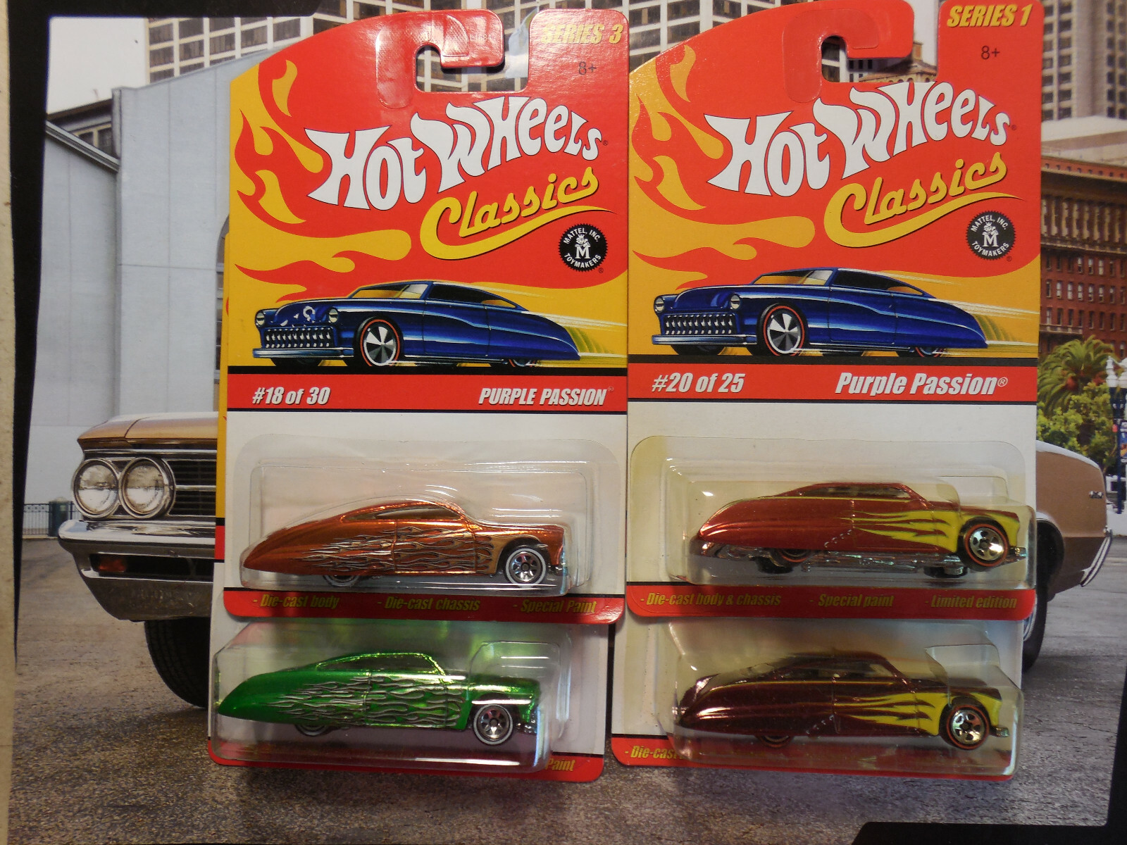 ホットウィール 6th ナショナルズ PURPLE PASSION ORANGE Hot Wheels Classics Purple Passion LOT 4 Orange RED GREEN