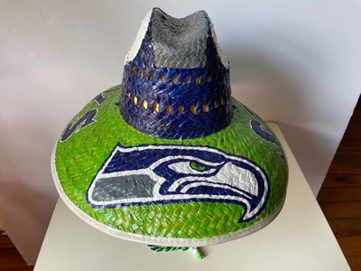 Vintage Seattle Seahawks Hat Hand Painted Straw Sun Drinking Cap