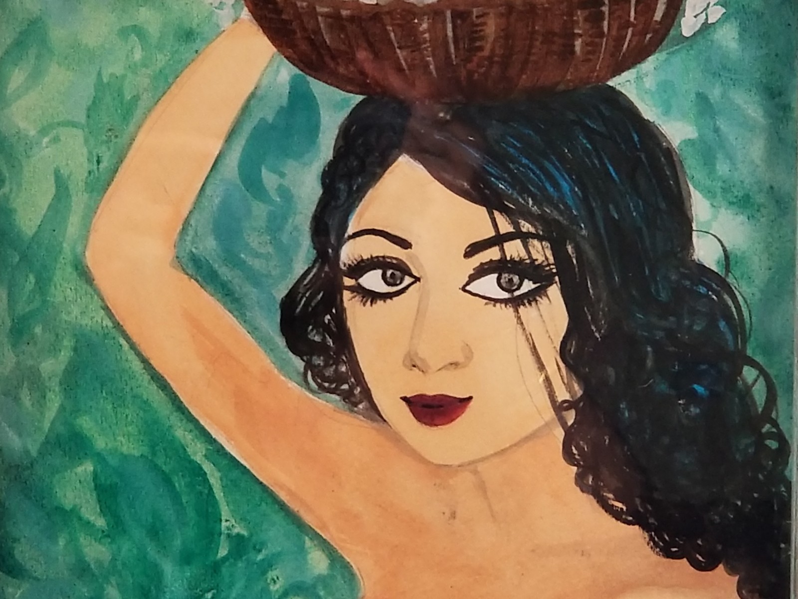 Lady with basket of flowers, Beautiful Girl, Fine Art