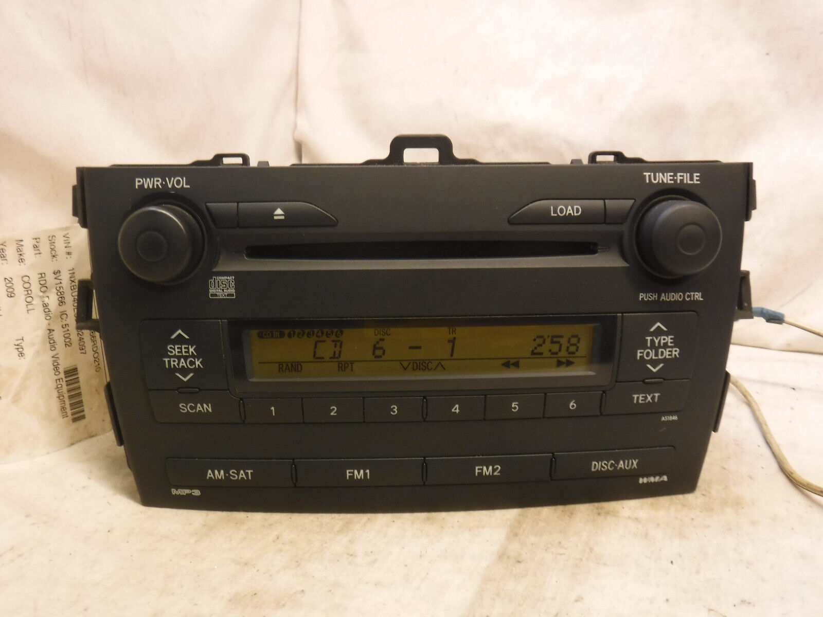 09 10 Toyota Corolla Radio Cd MP3 Player A51846 86120-02770 YXA32 09 10 Toyota Corolla Radio Cd MP3 Player A51846 86120-02770 YXA32