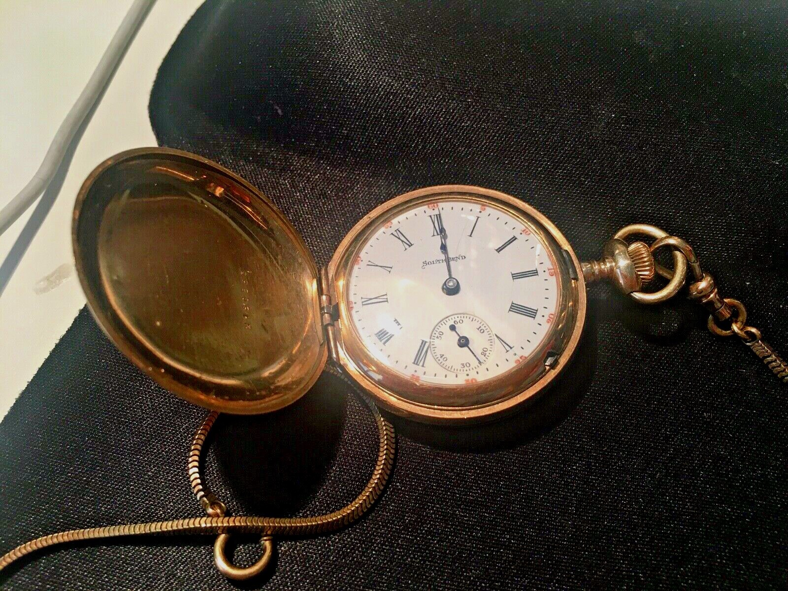 Vintage Gold Fill  Pocket Watch with Chain -  South Bend working