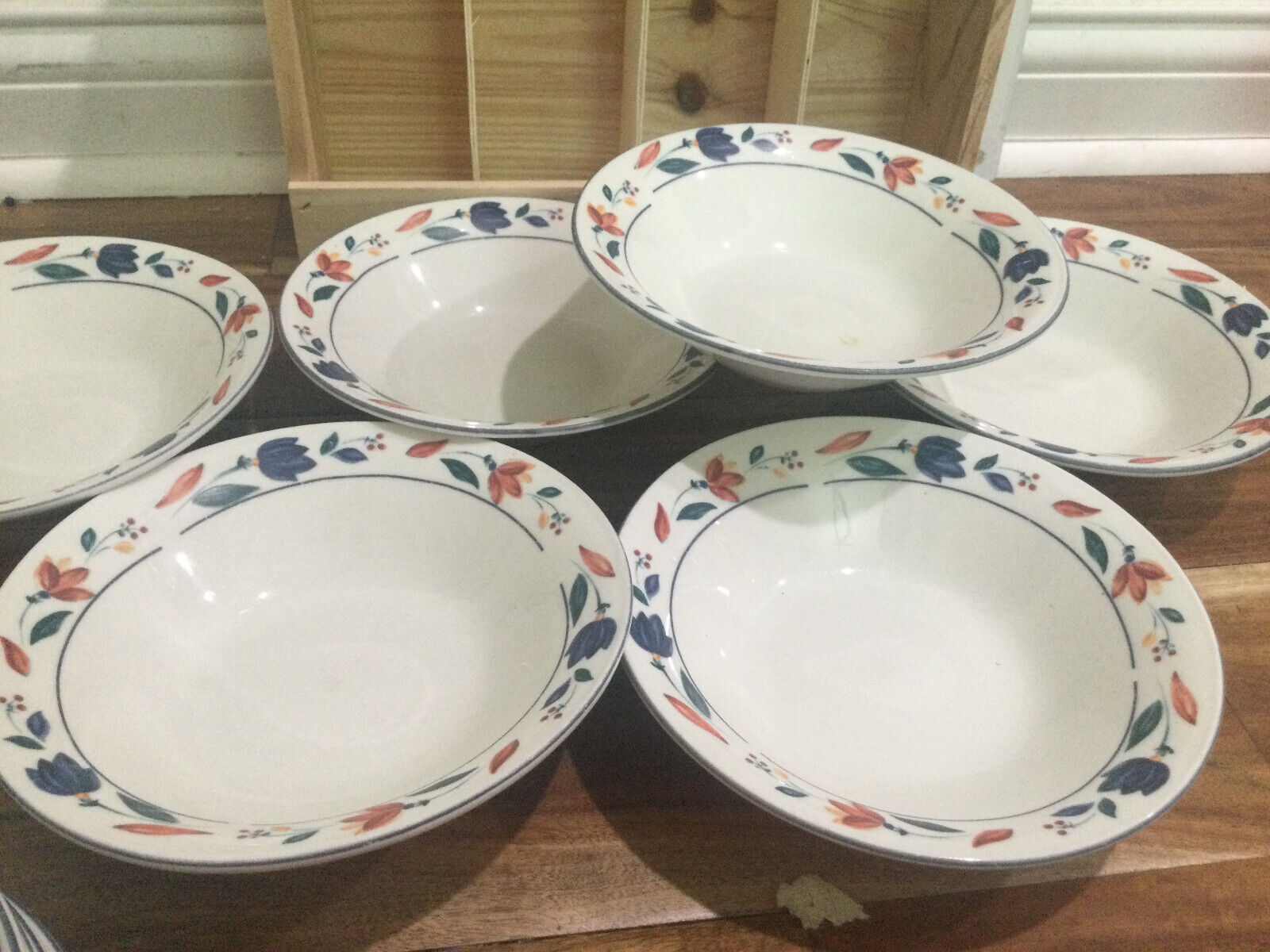 set 7 PANStone 7 1/2 Inches bowls With Floral Design Border set 7 PANStone 7 1/2 Inches bowls With Floral Design Border