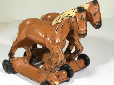 c.1940s Pair of Auburn Rubber Horses #1 WESTERN cowboy toy FARM farmer vintage