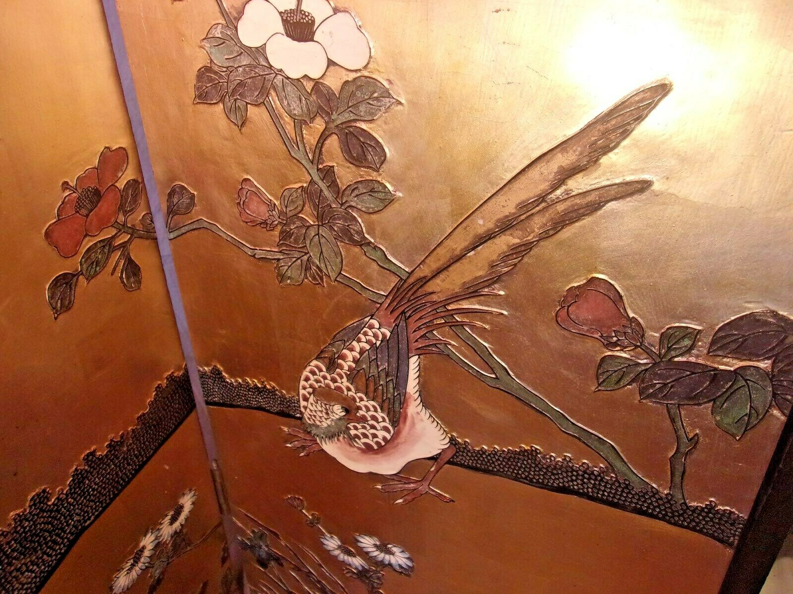 Mid century ASIAN folding room screen/divider 4 panel each is 16x69+2