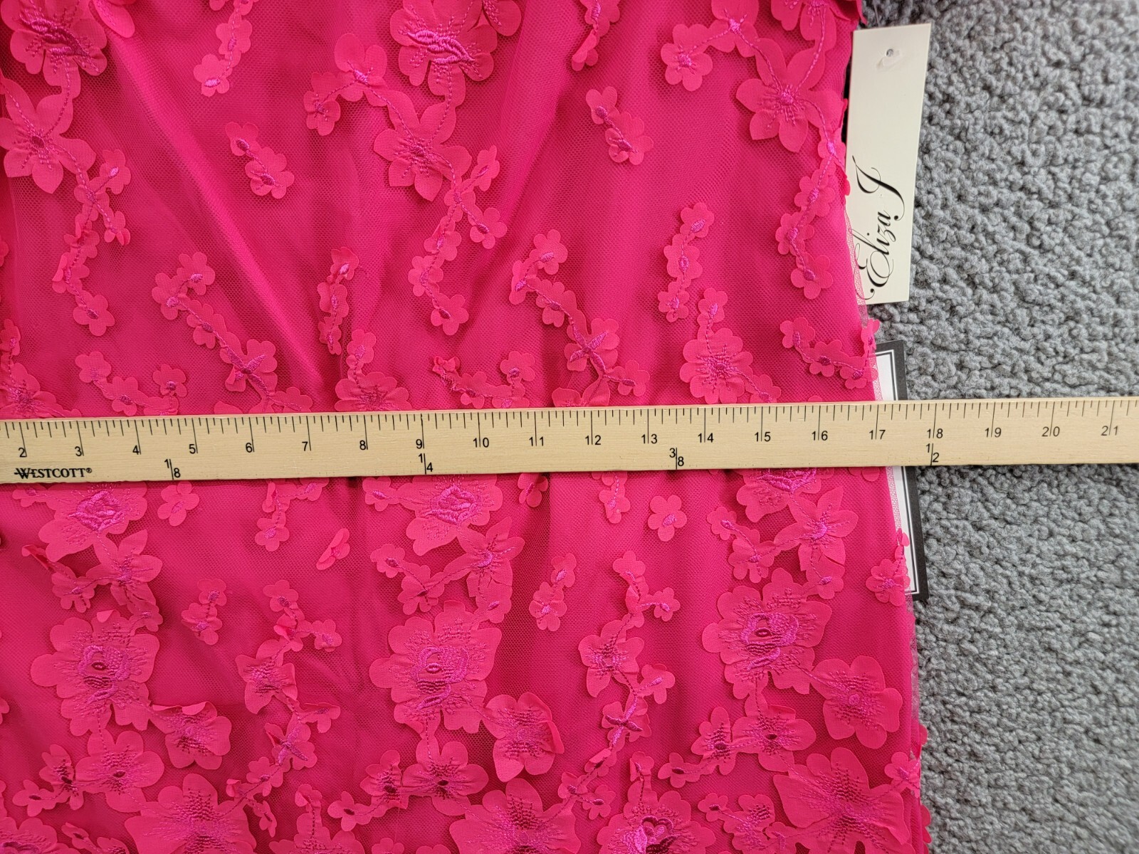 Eliza J Petite Puffed-Sleeve 3D-Floral Shift Dress Women's 4P Hot Pink Back Zip - Picture 7 of 17
