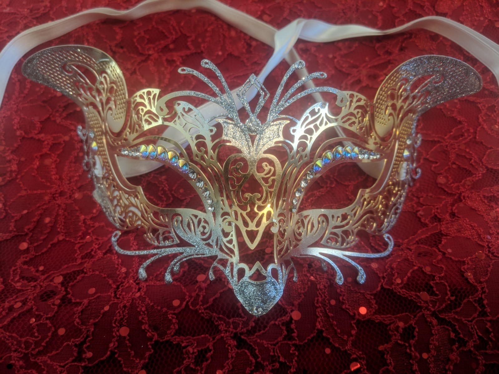 ITALIAN MADE GOLD SILVER FILIGREE METAL MASK BY MASQUERADE by JOSEPH K HALLOWEEN