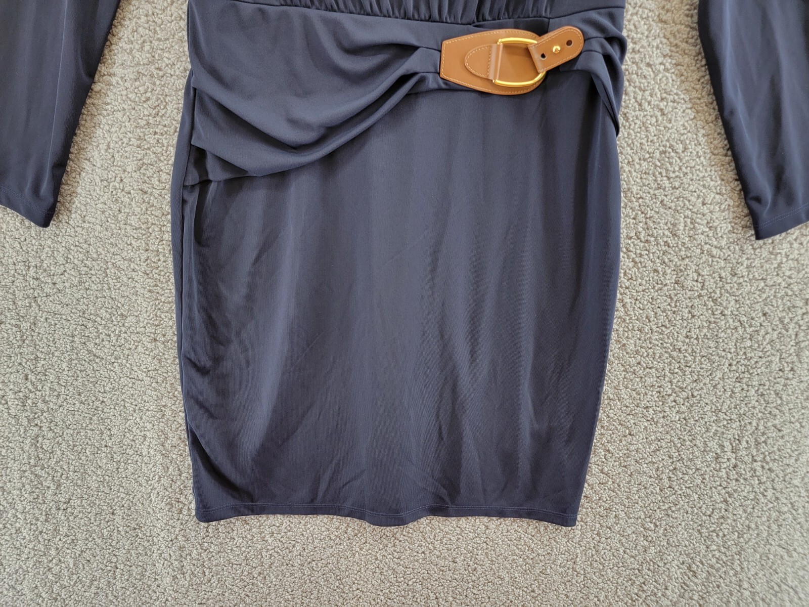 Lauren Ralph Lauren Buckle-Trim Stretch Jersey Dress Women's 10 Navy Long Sleeve - Picture 4 of 16