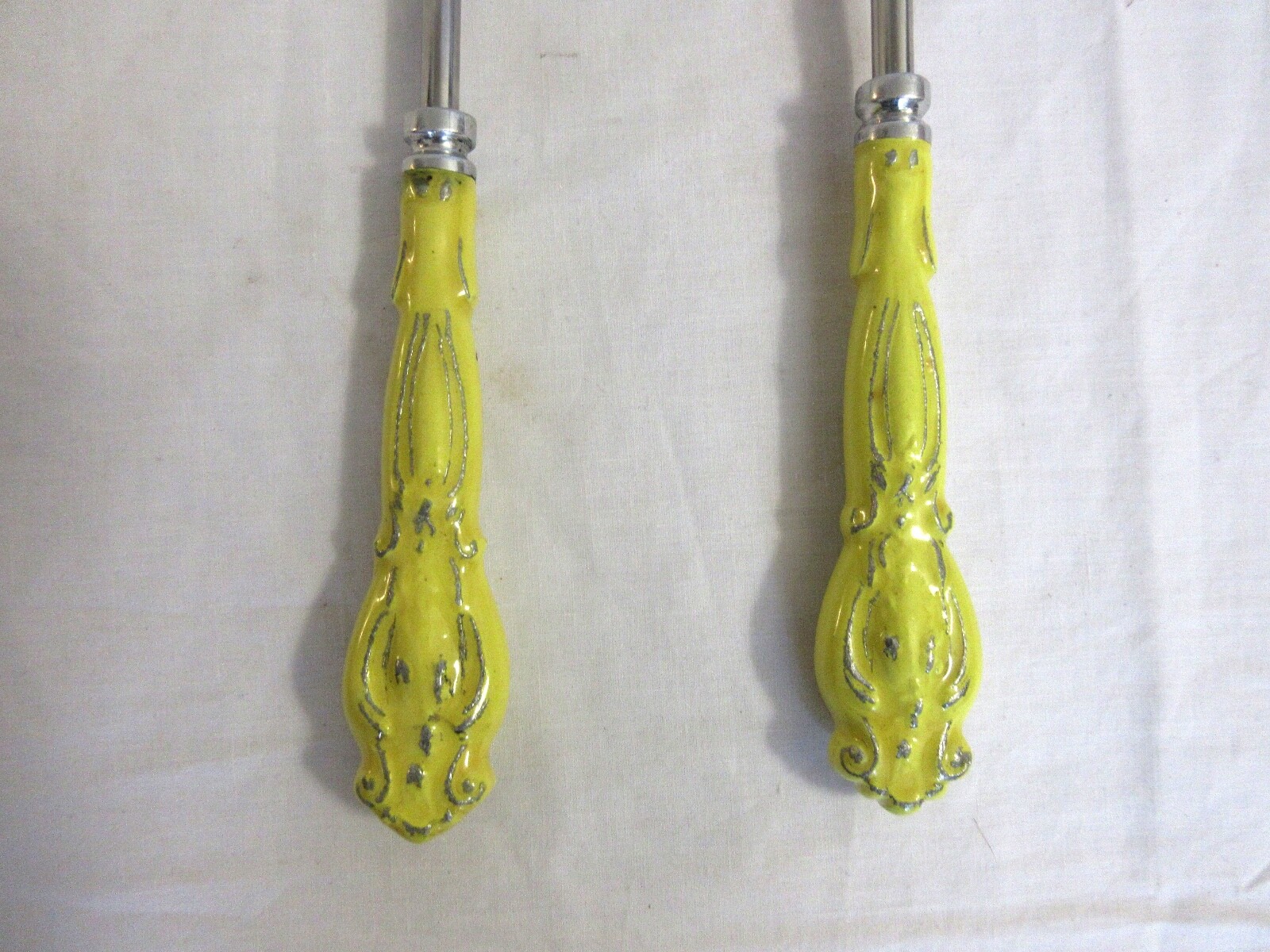 Set of 2 Metal Salad Fork & Spoon Set w/ Yellow Enamel Handles