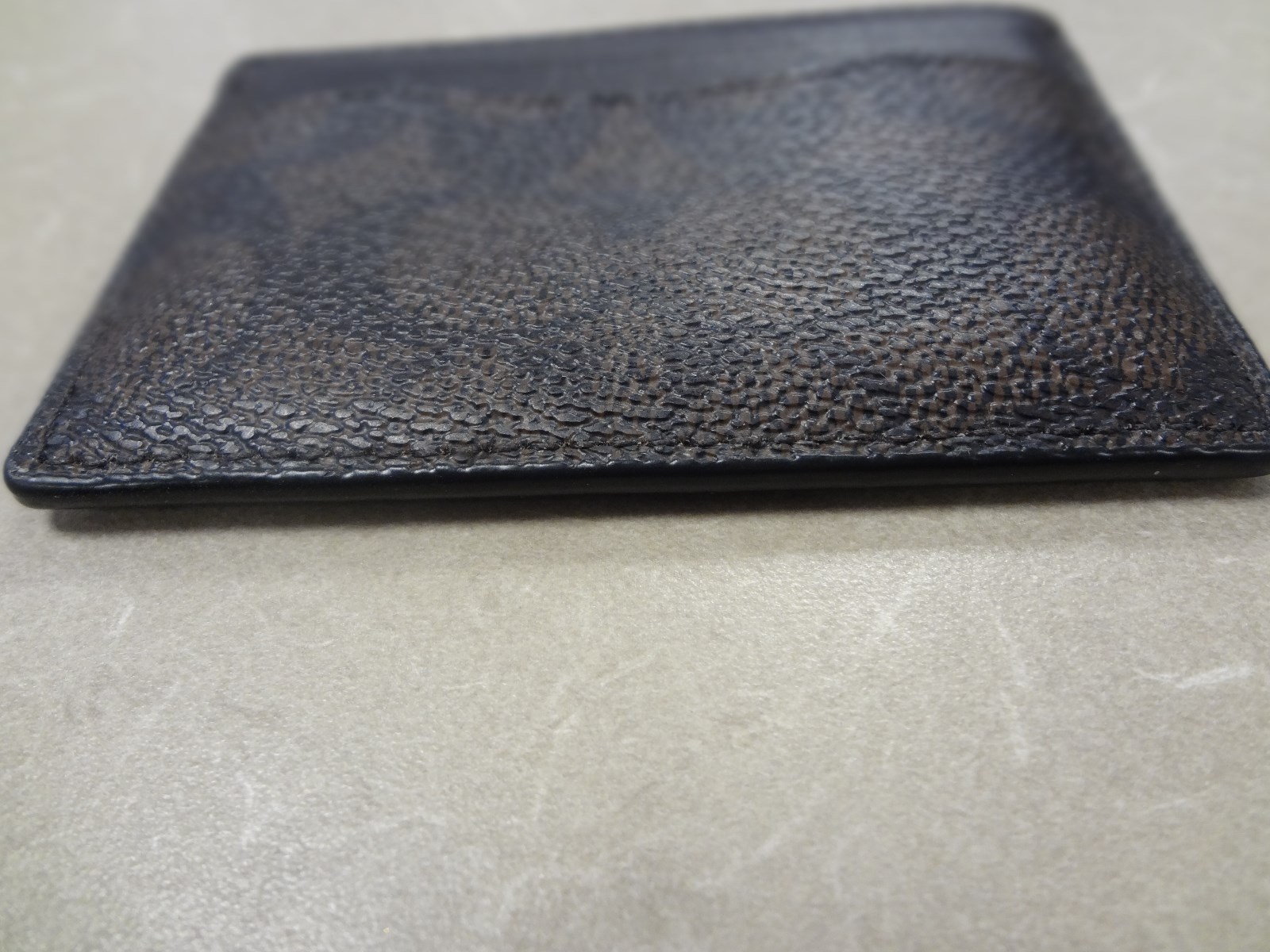 COACH Signature Black/Brown ID Credit Card Holder Bill Fold Mini Slim Wallet