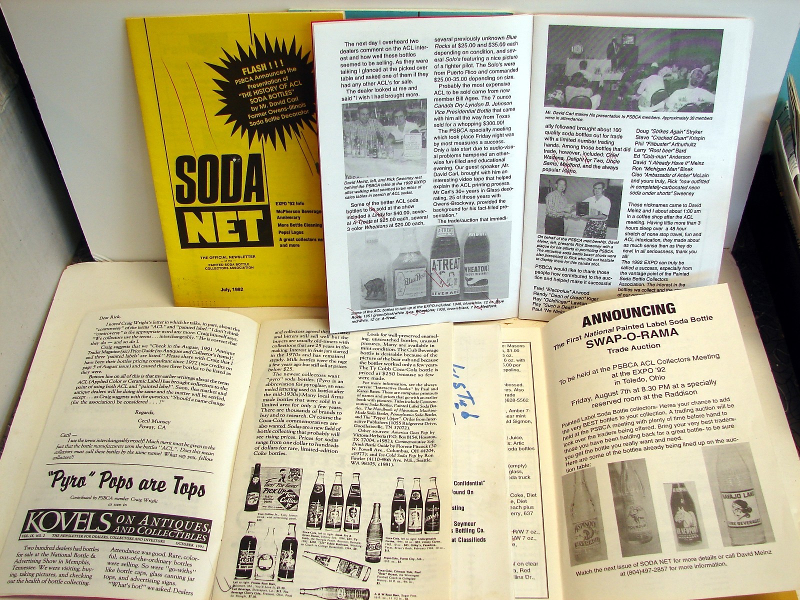 Painted Label Soda Net; 1992 (6) issues; ACL soda collectors Official Newsletter